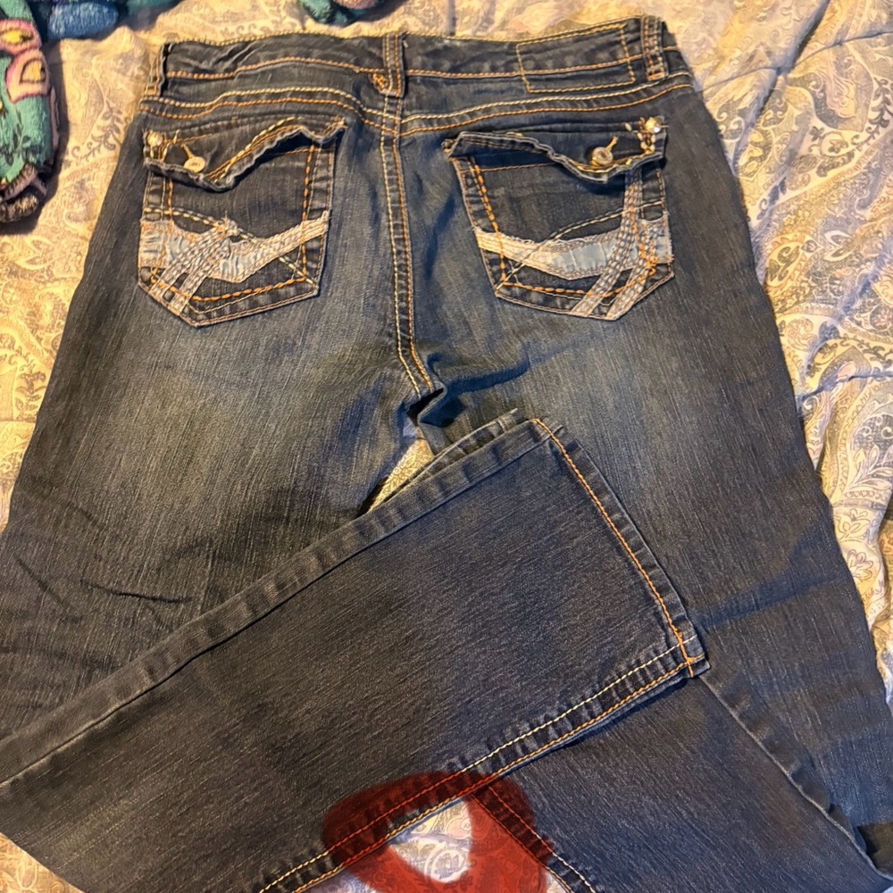 Source Unknown Dark Blue Bootcut Jeans with Embroidered Pockets
